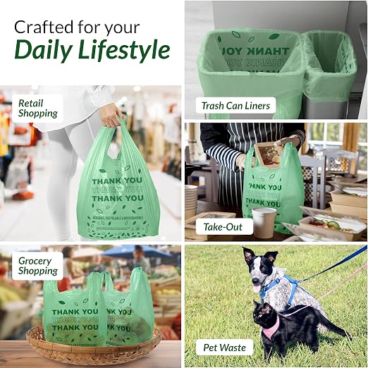 Reli. Biodegradable Thank You Bags | 525 Count (11.5" x 6.5" x 21") | Green Plastic Bags with Handles | Ideal for Grocery, Shopping, Food Take Out, Small Business | Oxo-Biodegradable Plastic
