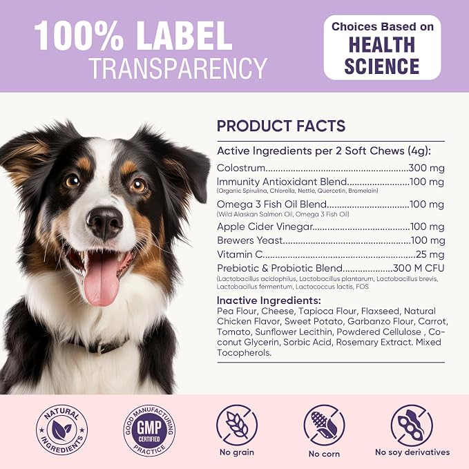 Dog Allergy Chews 200ct - Dog Allergy and Itching Skin Relief Anti Itch Aller Immune Bites for Dogs licking Paws Treatment Relief Itchy Chew Probiotics Vitamins for Skin and Coat Allergies - Chicken