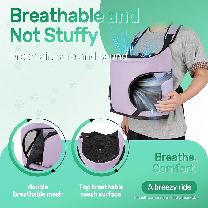 YUDODO Dog Front Backpack Carrier 7-15 lbs, Soft Breathable Pet Front Facing Carrier with Adjustable Straps, Multi-Pocket Design, for Small Dogs & Cats (with Detachable Sling Pouch - Purple)