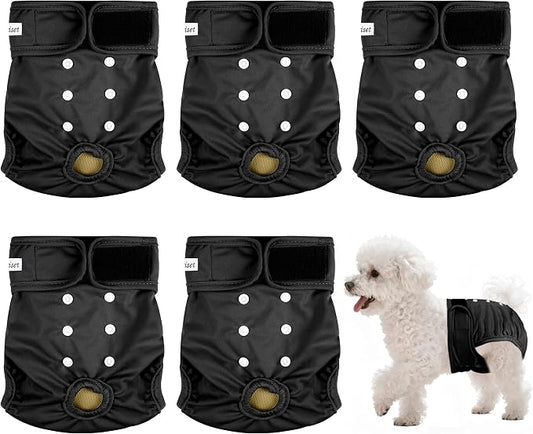 Dog Diapers Female 5pcs,Reusable Dog Doggie Puppy Doggy Diapers Female, Period Panties in Heat, Black, Large