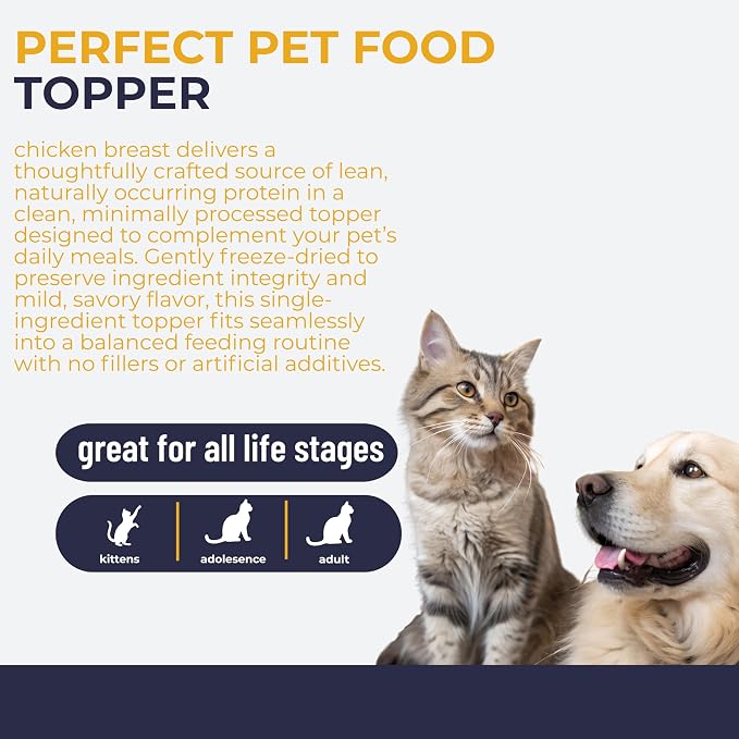 Momentum Carnivore Nutrition Freeze-Dried Chicken Breast Pet Food Topper – Single-Ingredient, All-Natural Topper – High-Protein for Dogs and Cats, Grain-Free and Made in The USA– (3.75 oz Bag)