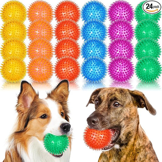 Lenwen 24 Pcs Spikey Dog Balls 3.5 Inch Squeaky Dog Toys Pet Toys Rubber Dog Toy Balls Puppy Chew Toys for Teething Durable Dog Toys for Aggressive Chewers Fetch Toys for Medium Large Dogs
