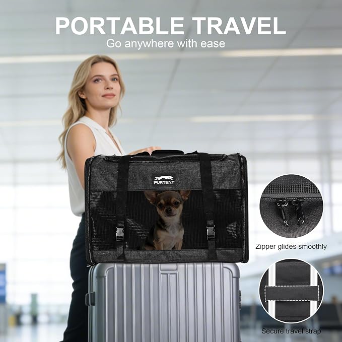 Soft Sided Cat Carrier for Large Cats, Pet Carrier for 2 Cats or Small Dogs Up to 25Lbs, Large Cat Carrier with Shoulder Strap, Cat Car Carrier with Safety Rope, Cat Carriers 20x13x13 inches, Black