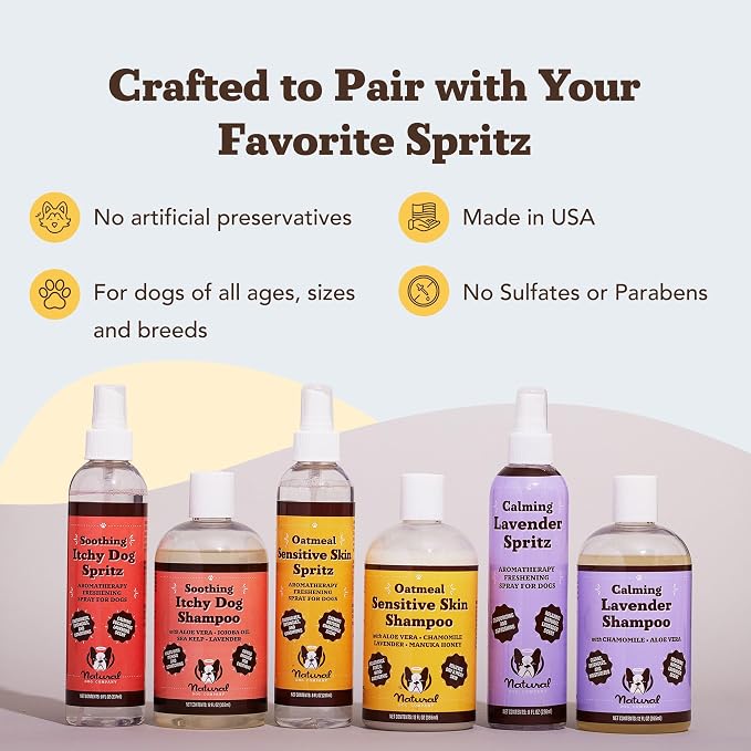 Natural Dog Company Itchy Dog Spritz 8 oz – Hypoallergenic Deodorizing Spray with Aloe, Lavender & Calendula – Soothes Itchy Skin, Refreshes Coat Between Baths – Free from Parabens, Sulfate & Alcohol