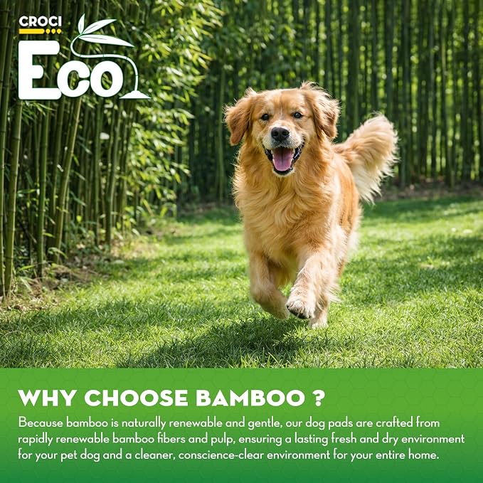 CROCI Dog Pads Extra Large, 28"x34" Pee Pads for Dogs, 2X Odor-Control with Charcoal & Bamboo Material, 4-Corner Adhesive Tabs, Super Absorbent & Leak-Proof (50 Counts)