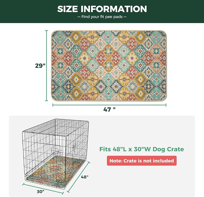 FXW Washable Pee Pads for Dogs, Puppy Pads with Super Absorbent, Specifically Designed for 48inch Cages, 29" x 47" Rectangle, Beige Gourd, 2 Packs