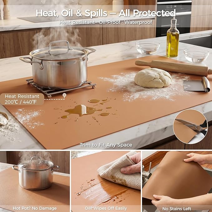 Extra Large Silicone Mat for Countertop & Table with Gift Tube Packaging, Thickened Non-Slip Heat Resistant Table Protector, Cuttable Waterproof Kitchen Prep & Kids Craft Mat