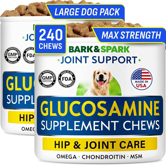 Glucosamine Chondroitin Dog Hip & Joint Supplement - Joint Pain Relief - Hip & Joint Chews for Dogs - Joint Support Large Breed - Senior Doggie Vitamin Pills Joint Health - (240 Treats - Chicken)