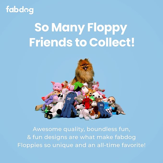 fabdog Floppies Plush Dog Toy - Cute & Durable Squeaky Dog Toys - Squeak Toy for Puppies and All Breeds | Ideal Pet Gift| Small Hippo
