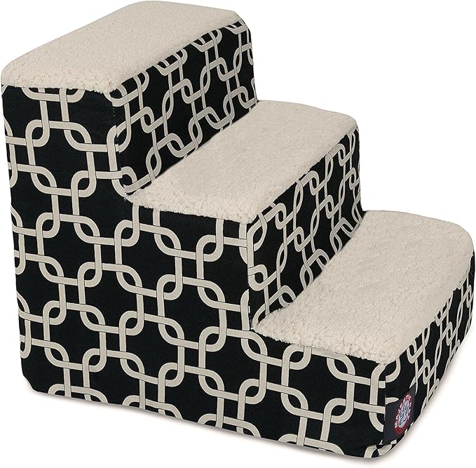 Majestic Pet 3 Step Portable Dog Stairs for Small Dogs to get on Bed Supports 25 lbs or Less – Dog Steps for High Bed with Machine Washable Cover – Pet Stairs for Cats Links Black