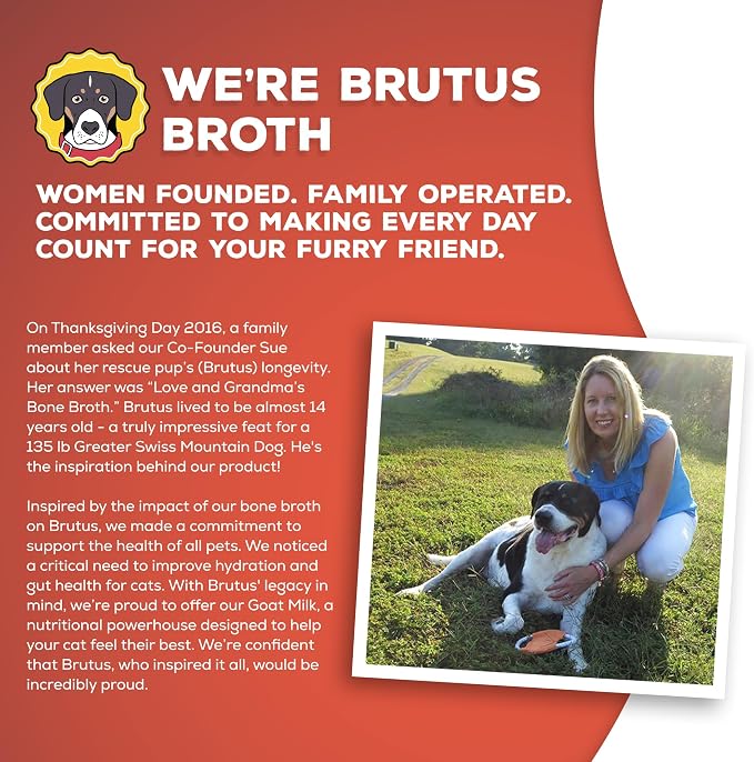 Brutus Bone Broth Liquid for Dogs | All Natural | Made in USA | Glucosamine & Chondroitin for Healthy Joints | Human Grade Ingredients | Hydrating Dog Food Topper, Gravy & Treat (Beef & Pork)