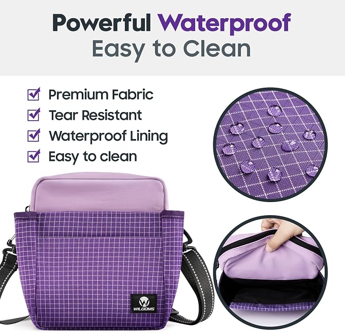 Dog Training Treat Pouch, Magnetic Dog Treat Fanny Pack for Walking, Crossbody Dog Walking Bag with Poop Bag Dispenser, Clicker & Collapsible Bowl - Purple