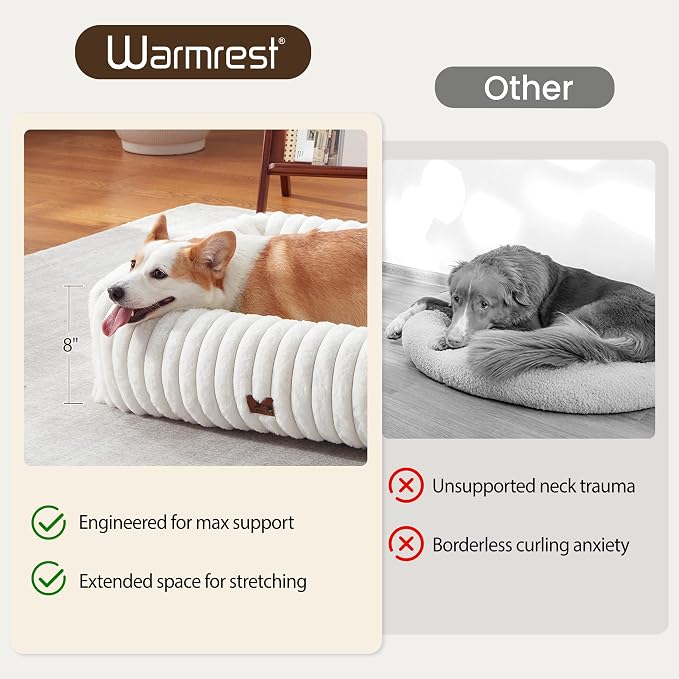Dog Bed Medium Size Dog, Rectangle Orthopedic Pet Bed for Car and Indoor, Comfort Fluffy Memory Foam Dog Beds with Anti-Slip Bottom, Cream(30x24x8inchs)