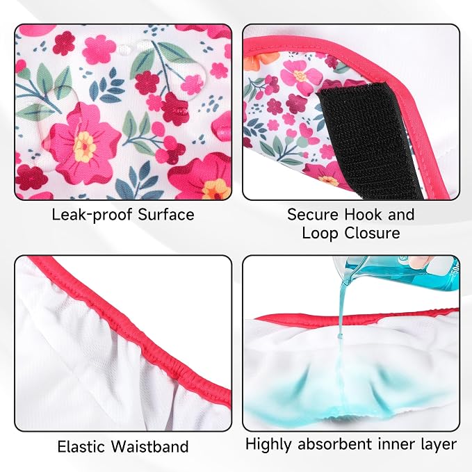 4 Pack Reusable Female Dog Diaper, Highly Absorbent Doggie Diapers for Female Dogs, Dog Diaper Small, Flowers