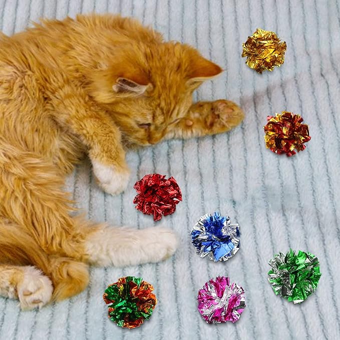 Silkfly 15 Pcs Polyester Film Crinkle Balls Cat Toys 2.36" Interactive Crinkle Ball, Colorful Balls Chew Toy for Cat Chase Ball Toys Attract Cats for Indoor Cats and Kittens to Keep Fit and Active