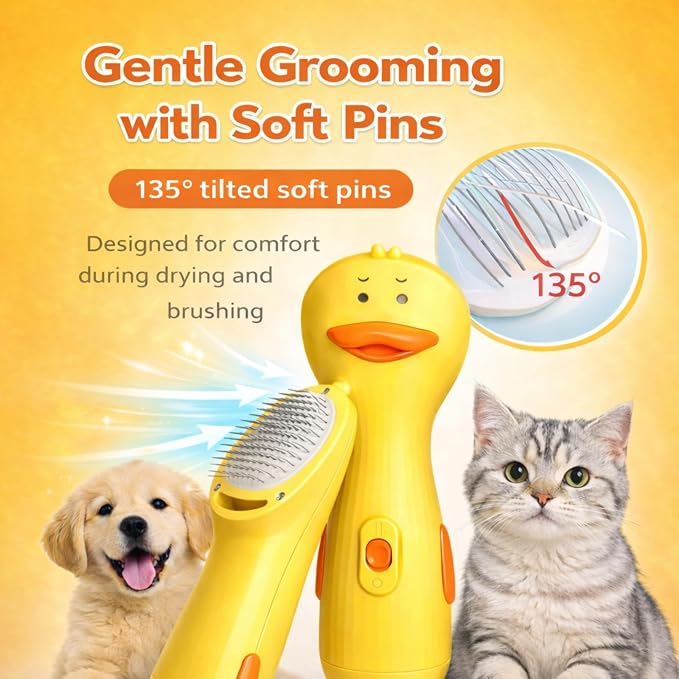Pet Hair Dryer - Quiet Dog Blower Grooming Dryer – 2-in-1 Dog Dryer for Pet Grooming with Replaceable Slicker Brush, Compact Lightweight ABS Dogs Blower, Low Noise for Cats, Puppies & Dogs