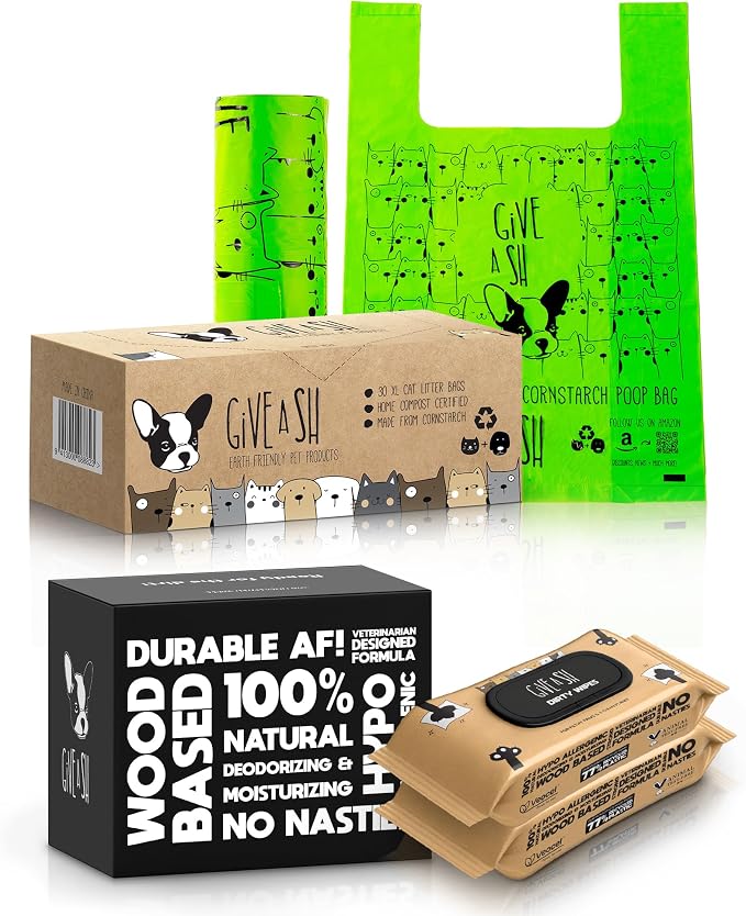 30 XL Compostable Cat Litter Bags and 200 Plant-Based Pet Wipes – Champion Animal Welfare & The Planet