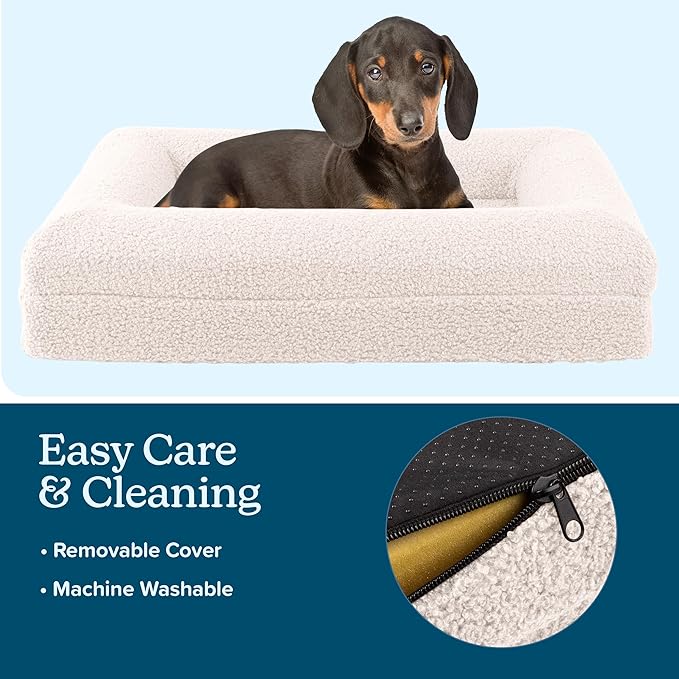 Orthopedic Dog Bed - 26in Small Dog Bed with Supportive Bolster, Nonslip Bottom, and Removable Washable Cover - Memory Foam Puppy Bed for Small Dogs and Cats - Dog Products by PETMAKER (Cream)