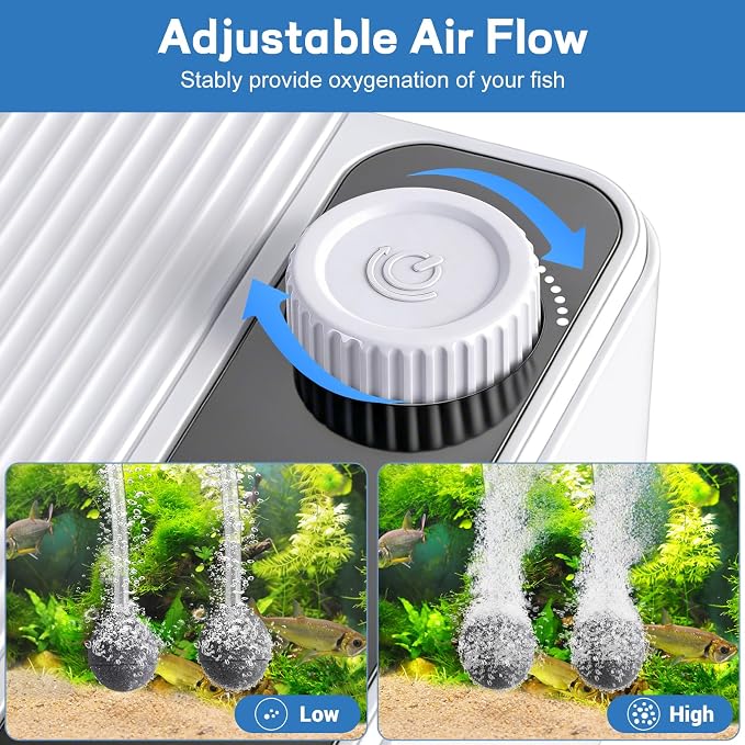 Aquarium Air Pump, Quiet Powerful Fish Tank Air Pump, Adjustable Fish Tank Bubbler with Air Stone, 2.3W/5.5W/8W Bubbler for Aquarium Fish Tank for Small Medium Large Fish Tank Up to 200 Gallon