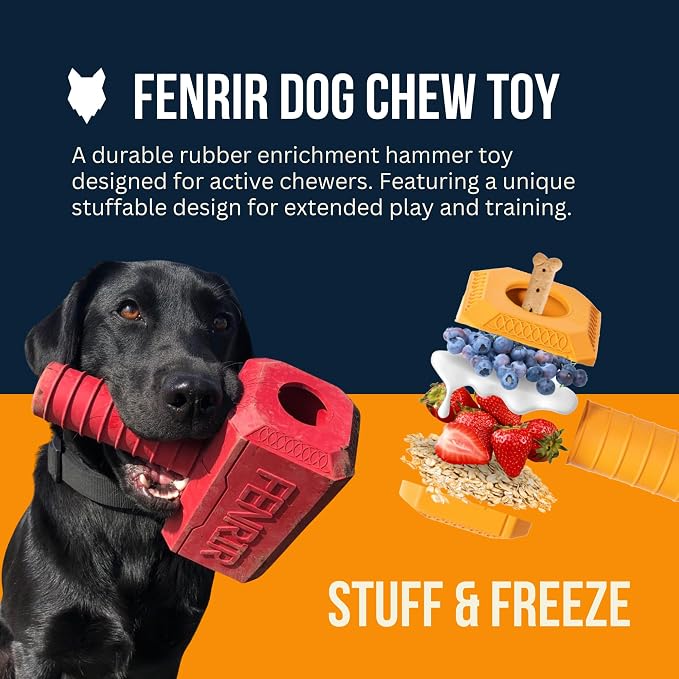 Fenrir Hammer Dog Chew Toy Strong Rubber Stuffable Enrichment Toy for Chewers (Yellow, Large)