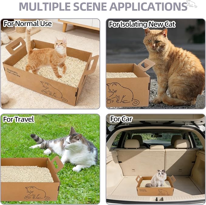 6 PCS Disposable Litter Boxes for Cats, Foldable & Portable Cat Litter Box with Scoops, Waterproof Hygienic, for Travel Car Hotel, Large (17x13.5x5.2in)