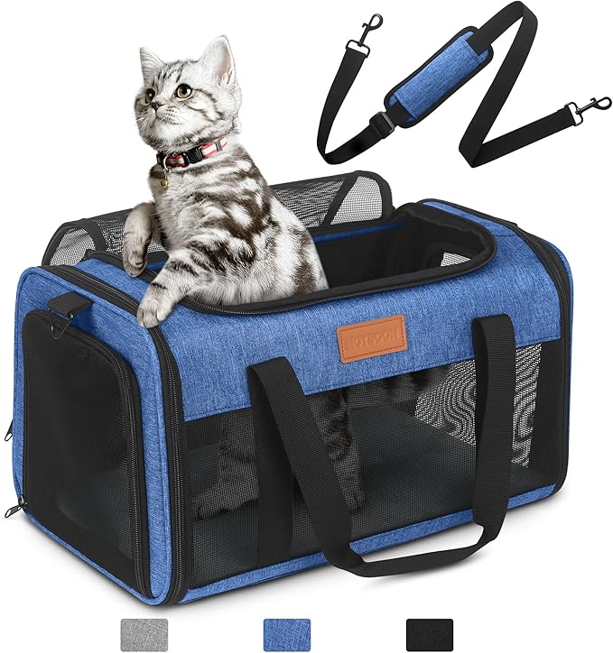 PETUX Airline Approved Pet Carrier for Small Cats up to 12 lb, Blue | 17x11x9.5 in, Underseat, Top & Side Entry, Soft Sided Cat Carrier with Breathable Anti-Scratch Mesh for Travel & Vet