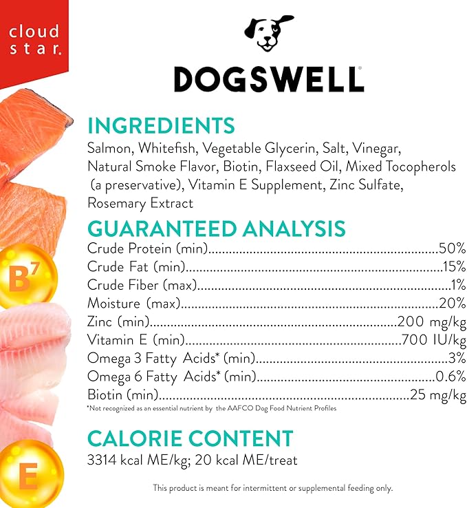 Dogswell Skin & Coat Mini Jerky Dog Treats, Salmon, 4 oz. Pouch
