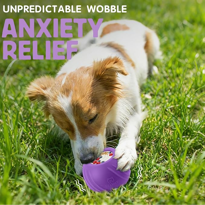 Long-Lasting Dog Lick Toy, Wobbly Dog Enrichment Lick Bowl to Keep Dogs Busy, Interactive Stuffable Dog Treat Feeder for Boredom, Silicone Treat Dispensing Chew Toy(Purple,L)