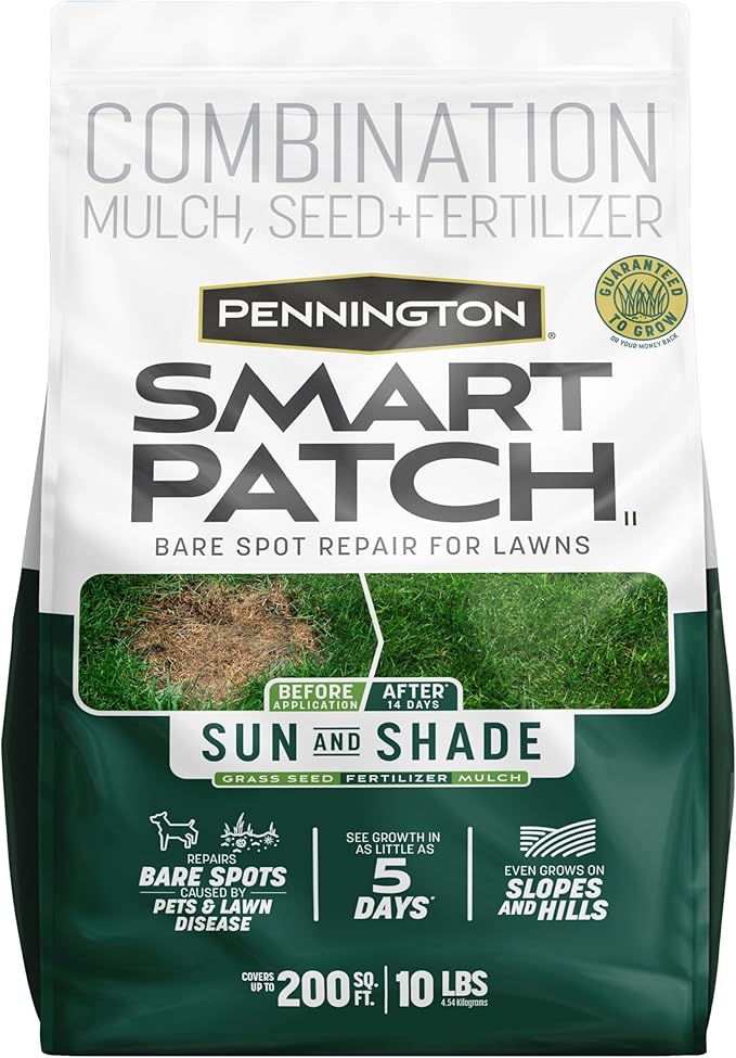 Pennington Smart Patch Grass Seeds for Lawn, Sun and Shade Lawn Grass Repair Mix, 10 LB