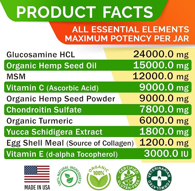 Hemp Chews for Dogs - Glucosamine Chondroitin for Dogs Joint Pain Relief with Hemp Oil, Hip & Joint Supplement Dogs, MSM Turmeric for Dogs Mobility, Dog Joint Supplement, Hemp Dog Treats Joints Health