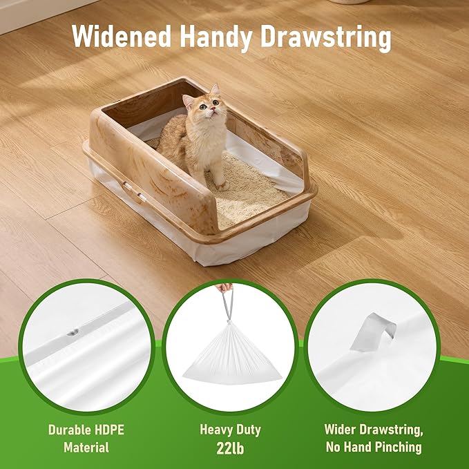 ZOMISIA Super Jumbo Litter Box Liner XXL - 30 Count 47" x 24" Cat Litter Bags with Drawstring, Extra Thick Kitty Litter Pan Liners Tear Resistant Heavy Duty, Easy Clean up for Litter Tray, Unscented