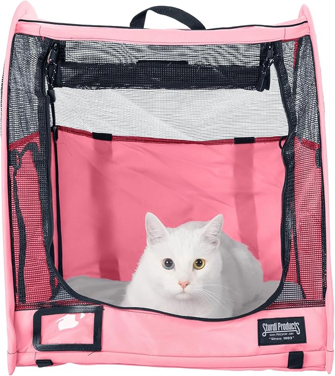 STURDI Small Pop-Up Kennel Cargo Portable Pet Bag | Collapsible Travel Pet Crate for Cats & Dogs | Single, Soft Pink