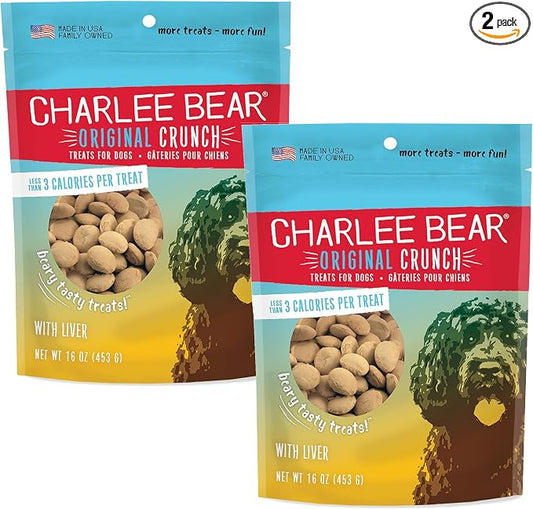 Charlee Bear Original Crunch Dog Training Treats, Liver Flavor, 3 Calories Each, Low Calorie Natural Rewards for Puppies to Adult Dogs, Made in USA, 16 oz (2-Pack)