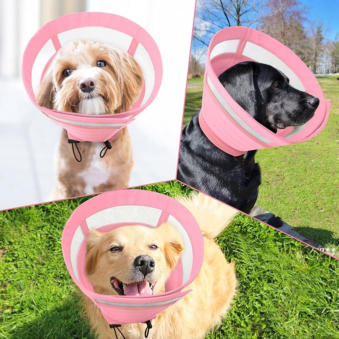 SAWMONG Soft Cone for Dogs – Extra Large Dog Recovery Collar, Adjustable E-Collar to Stop Licking After Surgery (XL, Pink)