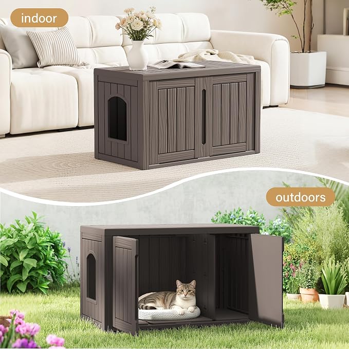 Cat Litter Box Enclosure, Covered Cat Litter Box with Adjustable Partition, Multi-Functional Hidden Enclosed Litter Box Furniture, Easy to Clean & Assemble, Grey