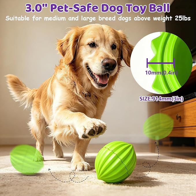 Yipetor Smart Interactive Dog Toy Ball,【Alemon Balls】 Automatic Moving Vibrating Oval Dog Ball, Gentle Bouncing & Self Rotating, Type-C Rechargeable Dog Toys to Keep Medium Large Dogs Busy, 3 Inch