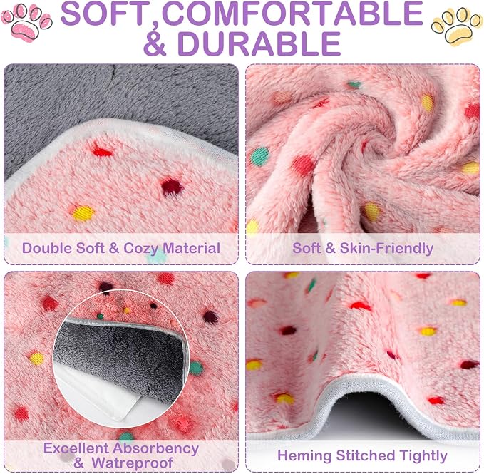 Tudomro 8 Pcs Absorbent Guinea Pig Blankets Washable Small Animal Fleece Bedding Cage Liners Reusable Pet Sleep Mat Pad Cover for Ferret Chinchilla Furniture Protection(Dot,16 x 24 Inch)