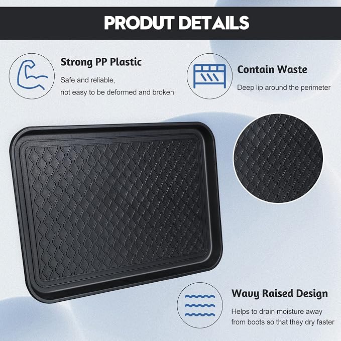 6 Pcs Multi Purpose Boot Tray Waterproof Shoe Mat Tray Indoor Outdoor PET Feeding Mat for Dog Cat Food Bowl Floor Protection with Anti Slip Floor Clean (Black, 24 x 16 x 1.2 inch)
