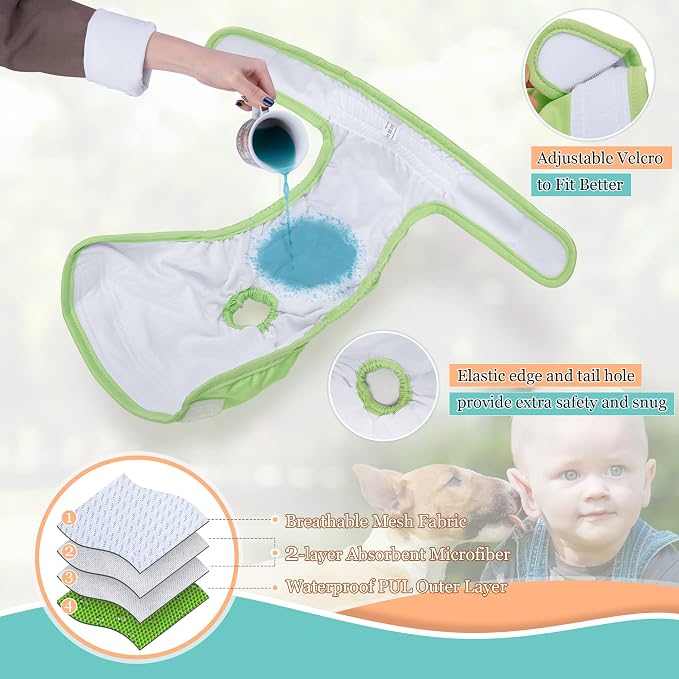 Teamoy Female Dog Diapers for Heat 4-Pack, Reusable Dog Period Diaper Wraps for Incontinence, Training & Housebreaking,XL