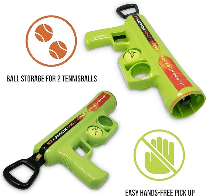 Hyper Pet MINI K9 Kannon Dog Ball Thrower Launcher for Small Dogs (Small Breeds Up To 20 Pounds), Includes 1 Hyper Pet 2 Inch Tennis Ball (Smaller than Regular Tennis Ball)