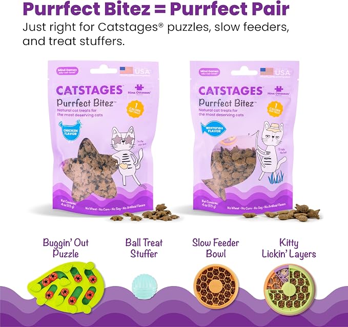 Catstages Nina Ottosson Buggin’ Out Puzzle & Play Cat Puzzle Feeder – Interactive Treat Game for Indoor Cats, Level 2 Slow Feeder Enrichment Toy, 13.9" x 11.5"