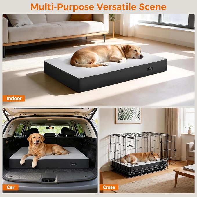 5 Inch Thick Orthopedic Dog Bed for Medium & Large Dogs, High Density Egg Crate Memory Foam with Support Foam, Waterproof Liner & TPU, Removable Washable Cover, Nonskid Bottom, 41"x29"x5", Grey