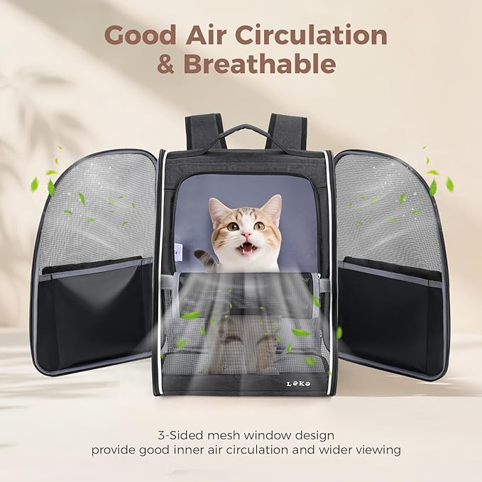 Lekereise Dog Carrier Backpack for Small Medium Dogs Cats up to 18 lbs, Breathable Pet Backpack Carrier with 3 Entrances, Collapsible Cat Backpack Carrier, Travel Hiking Puppy Backpack