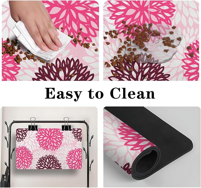 Dog Food Mats for Floors, Absorbent and Quick-Drying Pet Cat Food Mat,Anti-Fouling and Easy-to-Clean Pet Feeding Mat,Dog Bowl Mat for Messy Drinking Water Bowls.17x27, Bohemia Dahlia Floral Style
