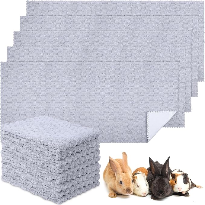 SmoothNovelty 5 Pcs Waterproof Guinea Pig Blankets Washable Small Animal Pee Pad Pet Blanket Sleep Bedding Mats Absorbent Guinea Pig Cage Liner Reusable Pet Sleep Pad (Gray,22" X 47",Waffle)