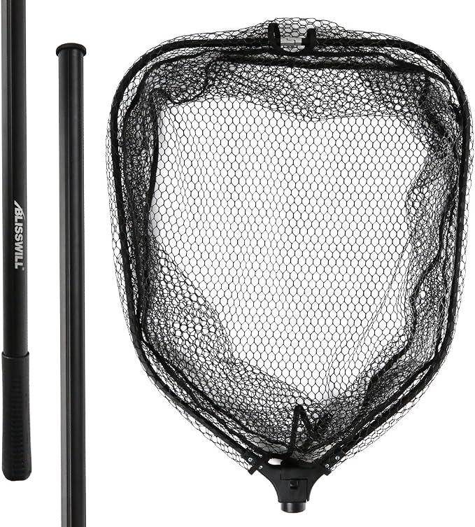 BLISSWILL Large Fishing Net with Handle Collapsible Fish Landing with Extendable Handle Knotless Nylon Fishing Safe Fish Net Durable Telescopic Dip Foldable