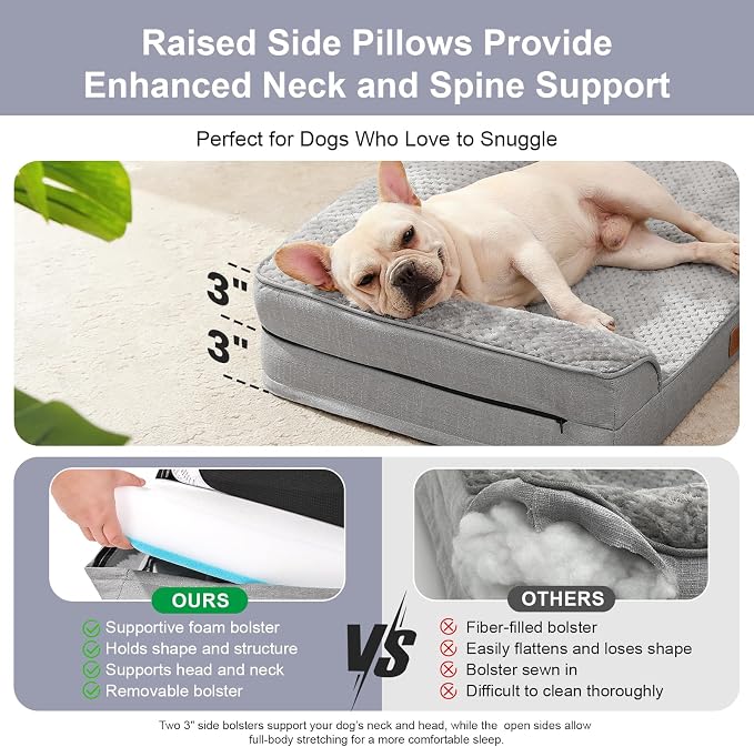 Rainmr Orthopedic Dog Bed for Small and Medium Dogs, Memory Foam Pet Bed with Washable Removable Cover, Nonskid Bottom, Waterproof, for Indoor, Outdoor, Crate ＆ Car Use, 30x20x6 Inches, Light Grey