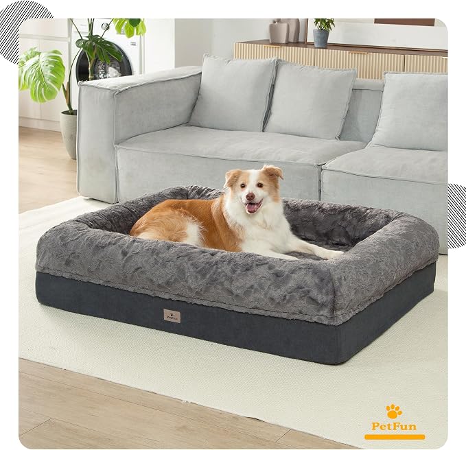Memory Foam Dog Bed, Extra Large Orthopedic Dog Sofa with Sides and Waterproof Liner, Washable Bolster Pet Bed Couch with Removable Cover, Jumbo Plus | 60 inch, Dark Gray