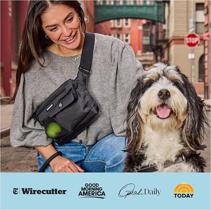 Cleverpup Dog Walk & Train Sling Bag - Hands-Free Dog Walking & Training Bag with Treat Pouch, Poop Bag Holder & Phone Pocket - Crossbody or Fanny Pack, Adjustable Strap - Graphite