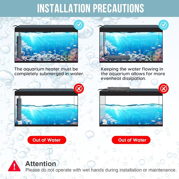 Aquarium Heater 300W, Fish Tank Heater with High-Temperature Protection and Turtle Tank Heater with Automatic Power-Off When Leaving Seawater or Freshwater.